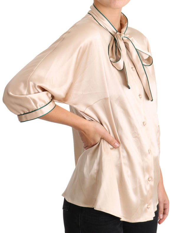 Dolce &amp; Gabbana Beige Ribbon Silk Stretch Top -pusero