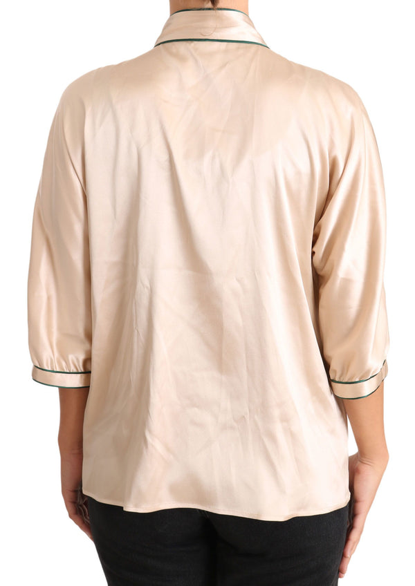 Dolce &amp; Gabbana Beige Ribbon Silk Stretch Top -pusero