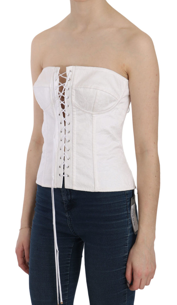 Dolce &amp; Gabbana White PALERMO Cotton Bustier Top Korsetti