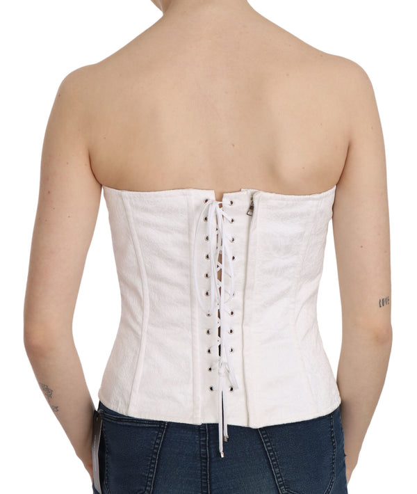 Dolce &amp; Gabbana White PALERMO Cotton Bustier Top Korsetti