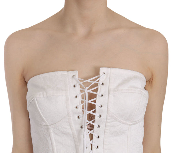 Dolce &amp; Gabbana White PALERMO Cotton Bustier Top Korsetti