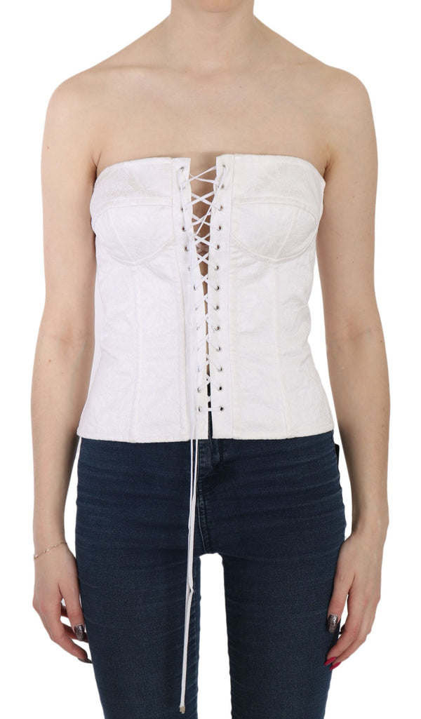 Dolce &amp; Gabbana White PALERMO Cotton Bustier Top Korsetti