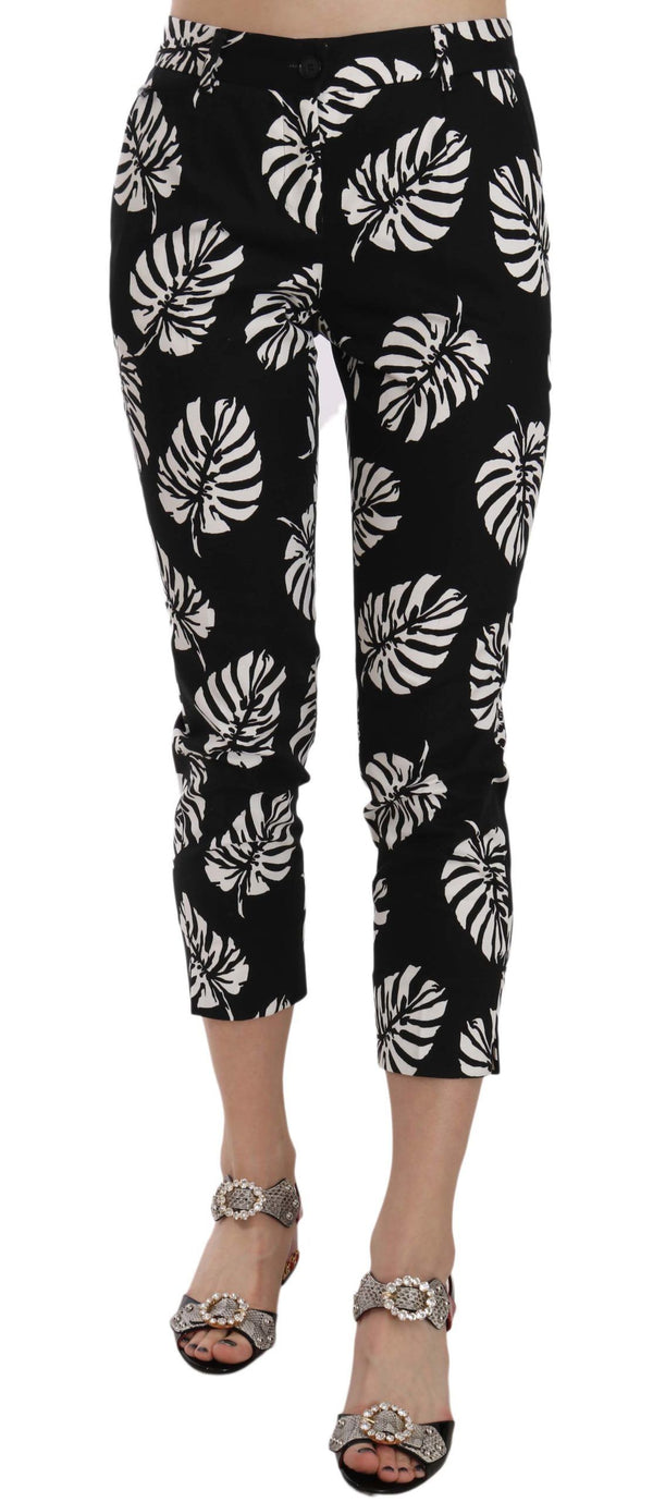 Dolce &amp; Gabbana Black Palm Leaf Print Skinny Pants