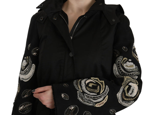 John Richmond Elegant Black Beaded Parka Jacket for Women