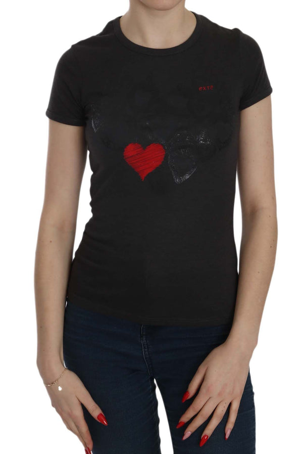 Exte Black Hearts Print Lyhythihainen Casual Shirt Top