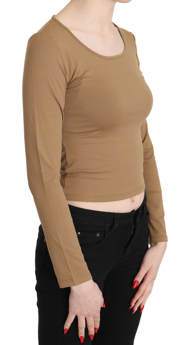 GF Ferre Elegant Brown Long Sleeve Cropped Top