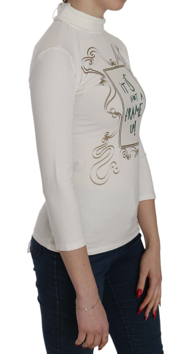 Exte White Printed Turtle Neck 3/4 Sleeve Top puuvillapusero