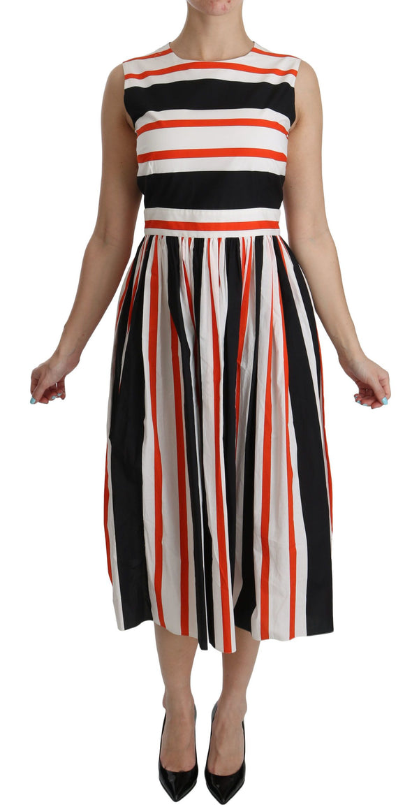 Dolce &amp; Gabbana Multicolor Stripes A-linjainen laskostettu midi-mekko