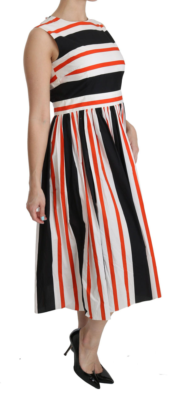 Dolce &amp; Gabbana Multicolor Stripes A-linjainen laskostettu midi-mekko