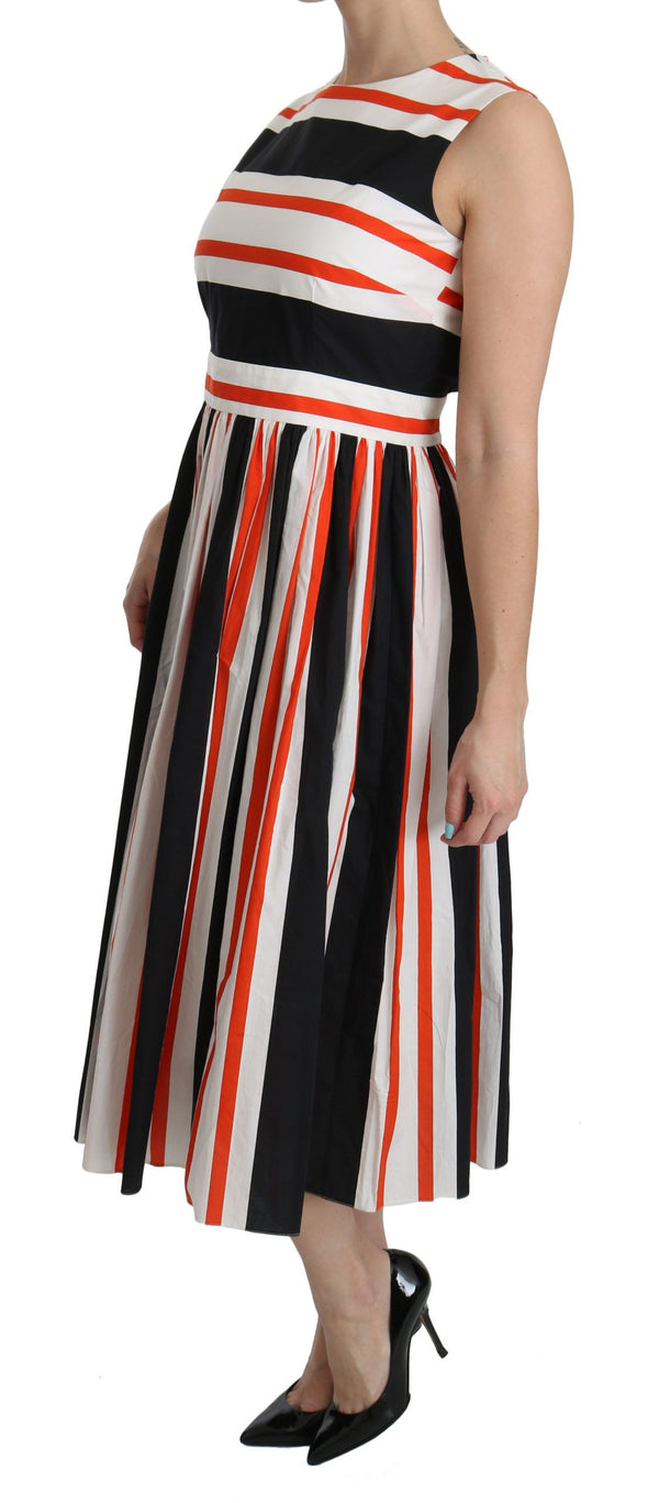 Dolce &amp; Gabbana Multicolor Stripes A-linjainen laskostettu midi-mekko