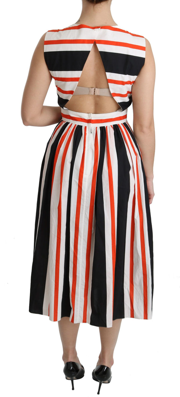 Dolce &amp; Gabbana Multicolor Stripes A-linjainen laskostettu midi-mekko