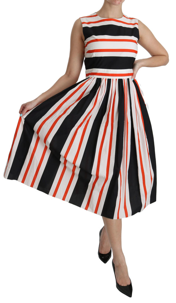 Dolce &amp; Gabbana Multicolor Stripes A-linjainen laskostettu midi-mekko