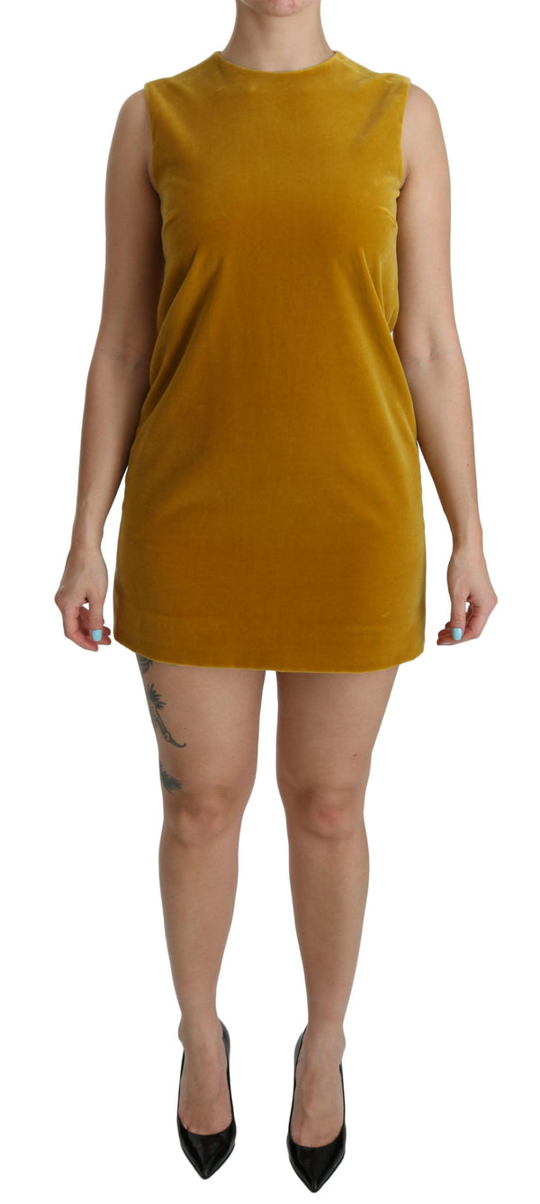 Dolce &amp; Gabbana Mustard Velvet Stretch Shift -minimekko