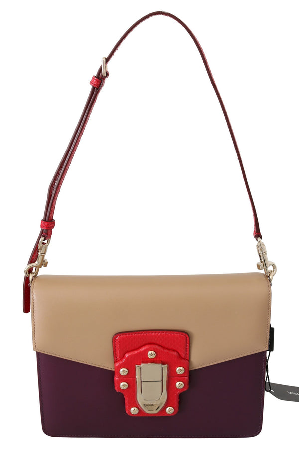 Dolce &amp; Gabbana Purppura beigenpunainen nahkainen Crossbody kukkarolaukku