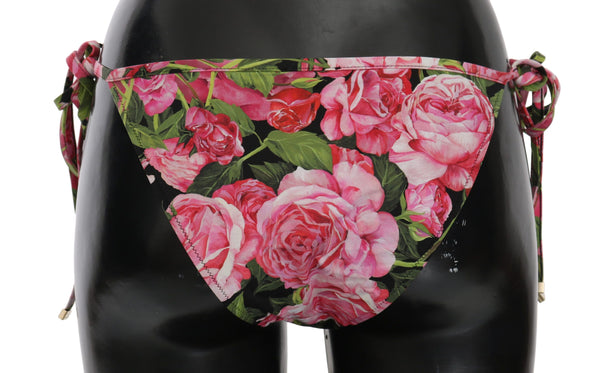 Dolce &amp; Gabbana Black Pink Rose Print Bottom Bikini -rantavaatteet