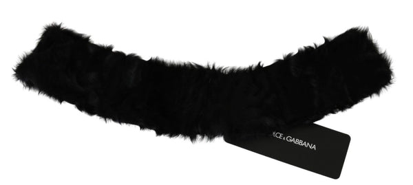 Dolce &amp; Gabbana Black Fur Neck Kauluksen Wrap lampaannahkainen huivi