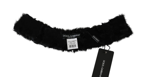 Dolce &amp; Gabbana Black Fur Neck Kauluksen Wrap lampaannahkainen huivi