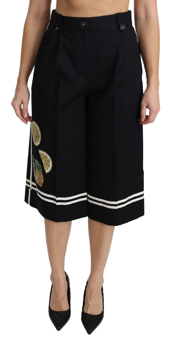 Dolce &amp; Gabbana Black Lemon koristellut Palazzo Cropped Pants