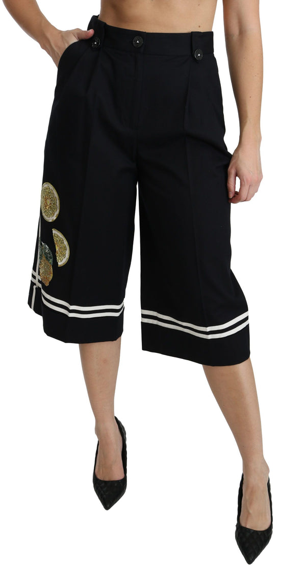 Dolce &amp; Gabbana Black Lemon koristellut Palazzo Cropped Pants