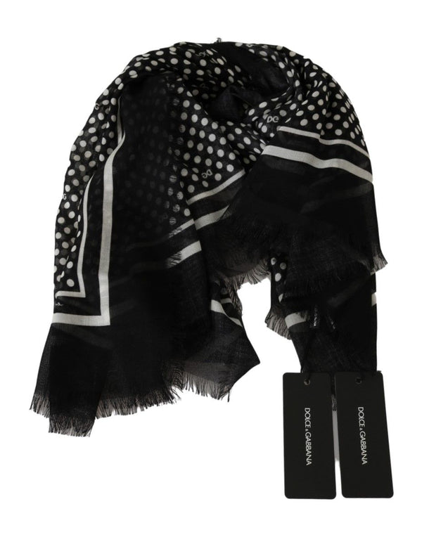 Dolce &amp; Gabbana Black Dotted Wrap Shawl Cashmere huivi