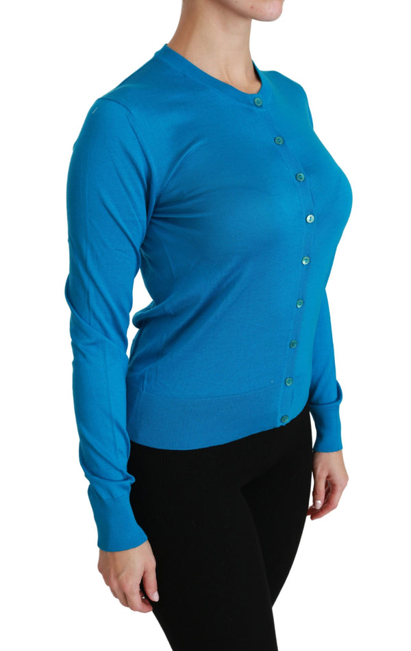 Dolce &amp; Gabbana Blue Crewneck neuletakki 100% silkkipusero