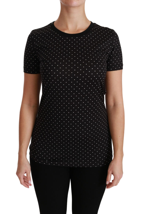 Dolce &amp; Gabbana Black Dotted Crewneck Cotton Top T-paita