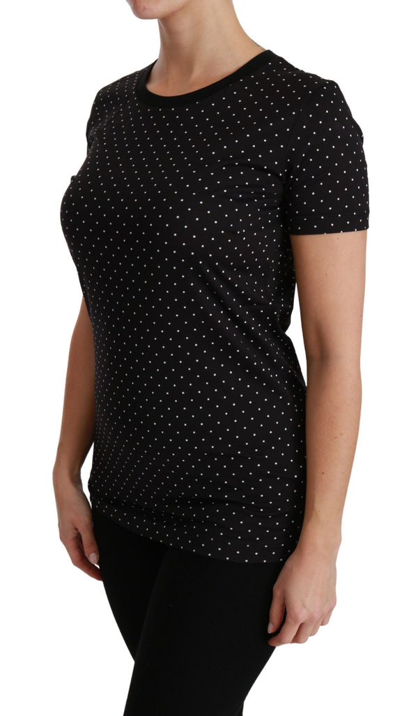 Dolce &amp; Gabbana Black Dotted Crewneck Cotton Top T-paita