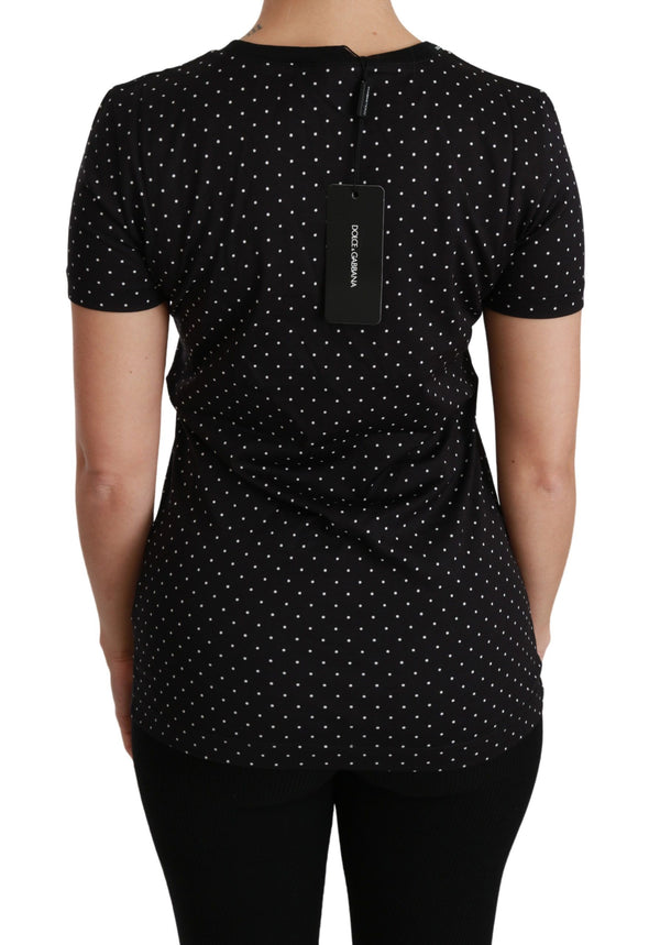 Dolce &amp; Gabbana Black Dotted Crewneck Cotton Top T-paita