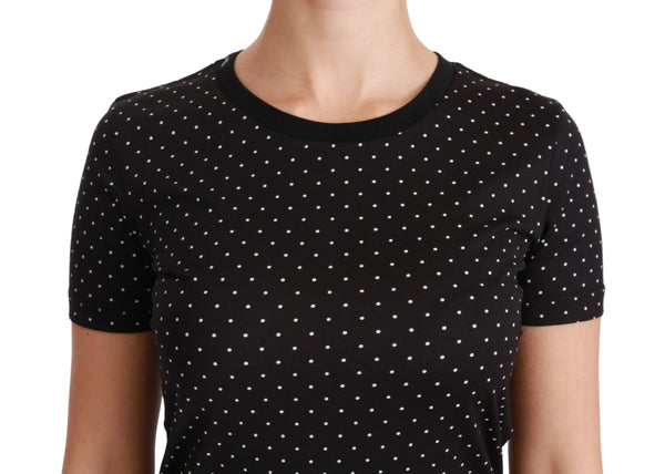 Dolce &amp; Gabbana Black Dotted Crewneck Cotton Top T-paita