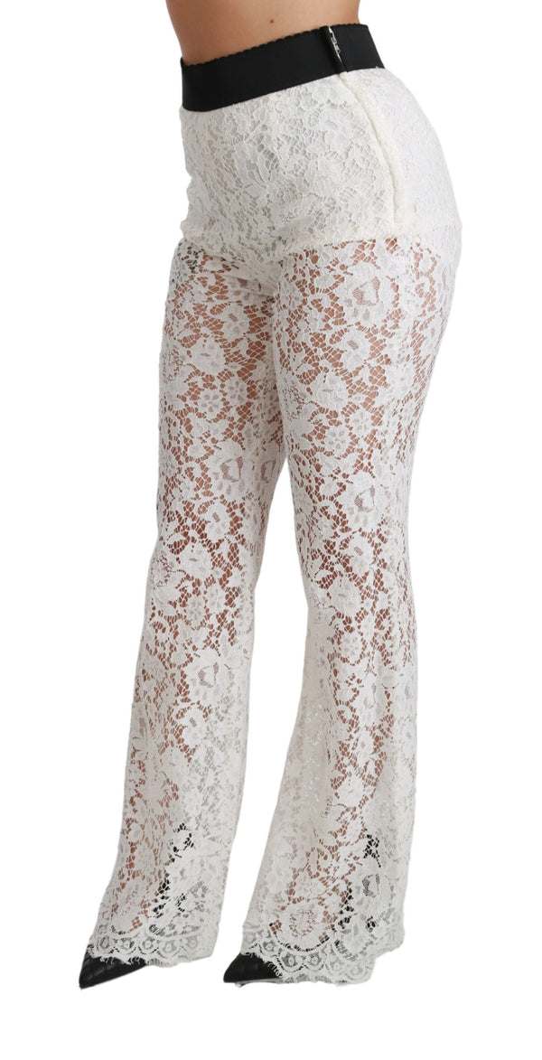 Dolce & Gabbana Elegant White Lace High Waist Pants