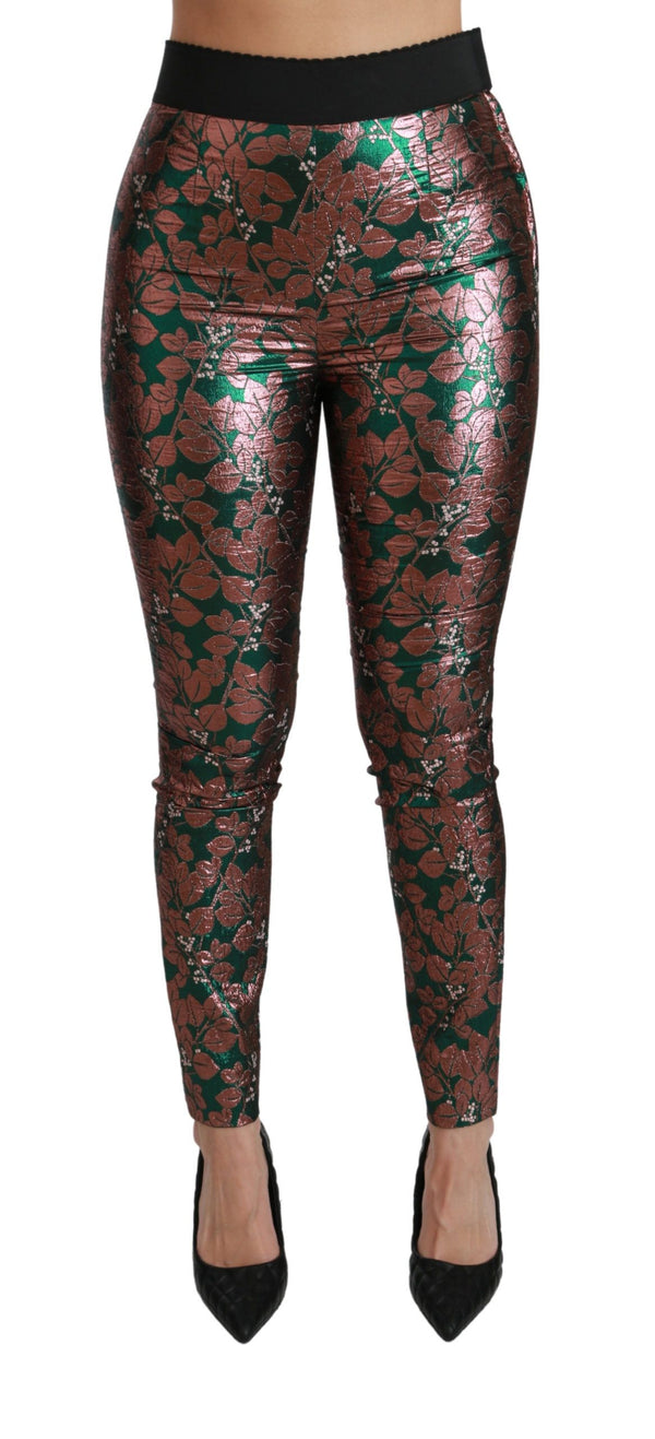 Dolce &amp; Gabbana Green Bronze Leaf Tights Skinny Pants