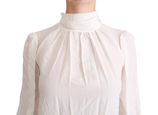 Dolce &amp; Gabbana White Turtle Neck Pusero paita Silkkitoppi