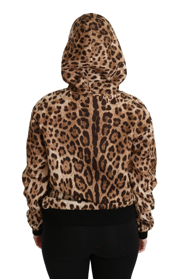 Dolce &amp; Gabbana ruskea hupullinen nastoitettu Ayers Leopard -villapaita