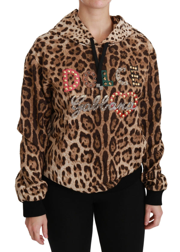 Dolce &amp; Gabbana ruskea hupullinen nastoitettu Ayers Leopard -villapaita