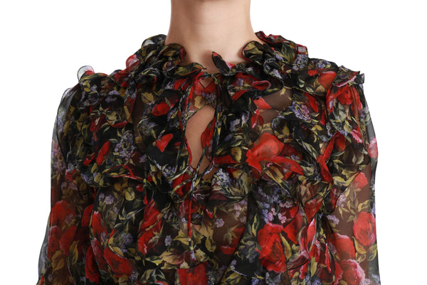 Dolce & Gabbana Elegant Floral Silk Long Sleeve Blouse