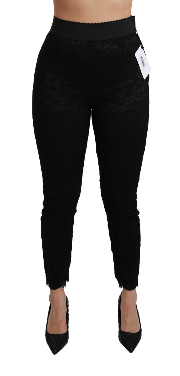 Dolce &amp; Gabbana Black Lace Skinny High Waist -puuvillahousut