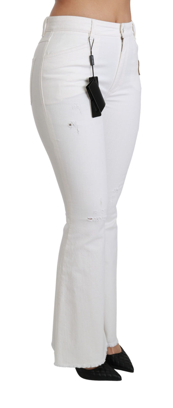 Dolce &amp; Gabbana White Heart Flared Stretch Cotton -housut