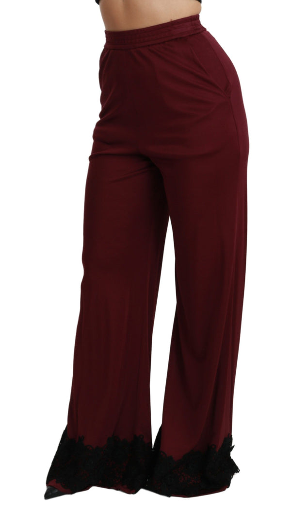 Dolce & Gabbana Elegant Maroon High Waist Wide Leg Trousers