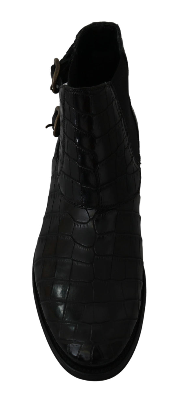 Dolce &amp; Gabbana Black Crocodile Leather Derby Boots -kengät