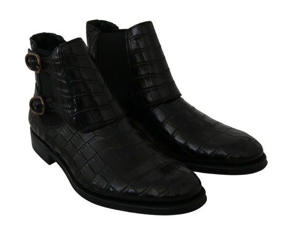 Dolce &amp; Gabbana Black Crocodile Leather Derby Boots -kengät