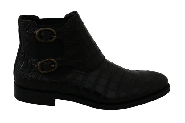 Dolce &amp; Gabbana Black Crocodile Leather Derby Boots -kengät