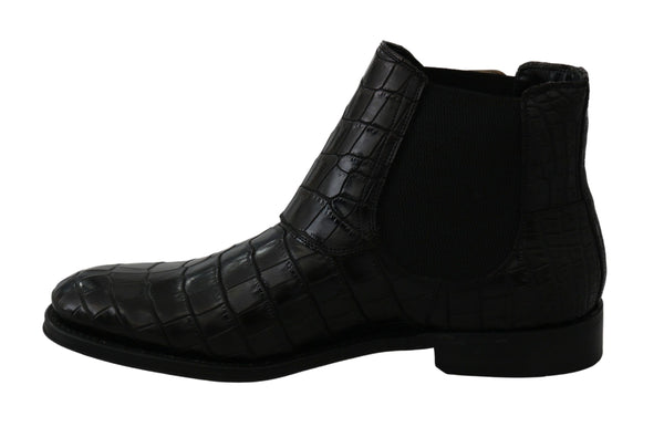 Dolce &amp; Gabbana Black Crocodile Leather Derby Boots -kengät