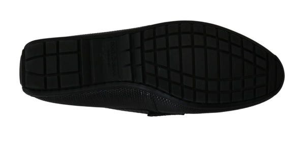 Dolce &amp; Gabbana Black Lizard Leather Flat Loafers -kengät