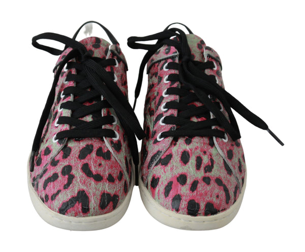 Dolce &amp; Gabbana Pink Leopard Print Training -nahkaiset lenkkarit