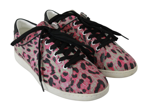 Dolce &amp; Gabbana Pink Leopard Print Training -nahkaiset lenkkarit