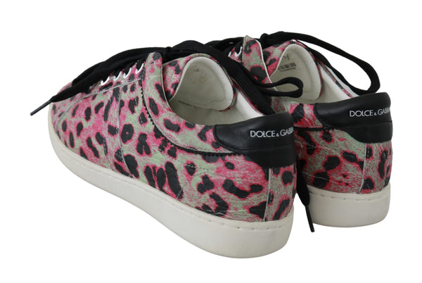 Dolce &amp; Gabbana Pink Leopard Print Training -nahkaiset lenkkarit