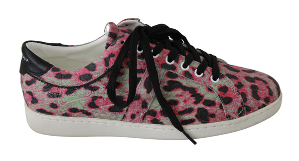 Dolce &amp; Gabbana Pink Leopard Print Training -nahkaiset lenkkarit