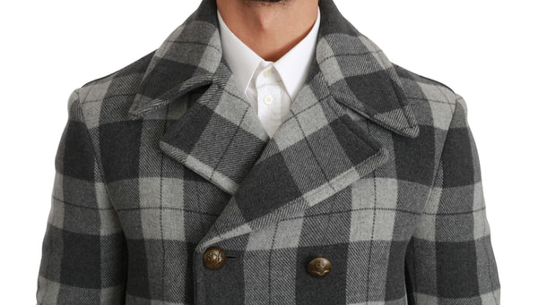 Dolce & Gabbana Elegant Gray Check Double Breasted Coat