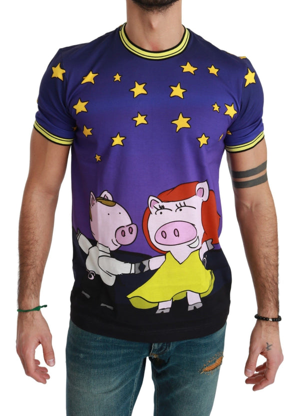 Dolce &amp; Gabbana Purple Cotton Top 2019 Vuoden Pig T-paita