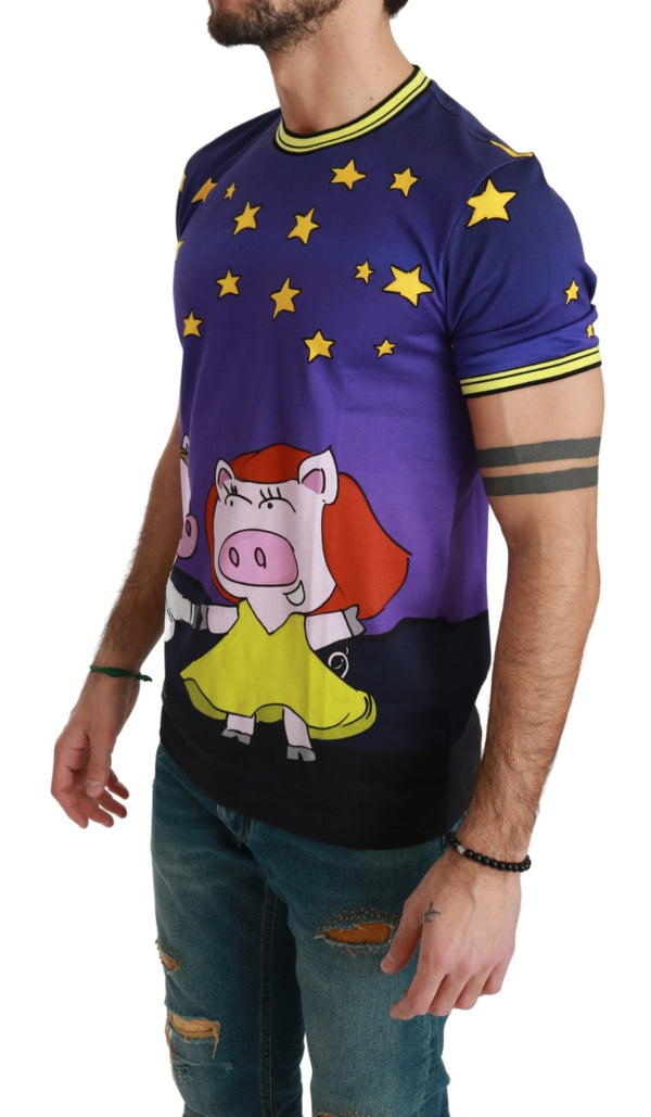 Dolce &amp; Gabbana Purple Cotton Top 2019 Vuoden Pig T-paita